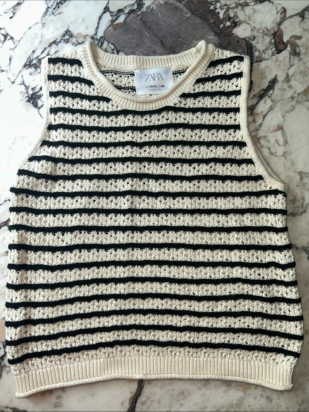 Zara Cream & Black Striped Knit Sleeveless Top size 13-14